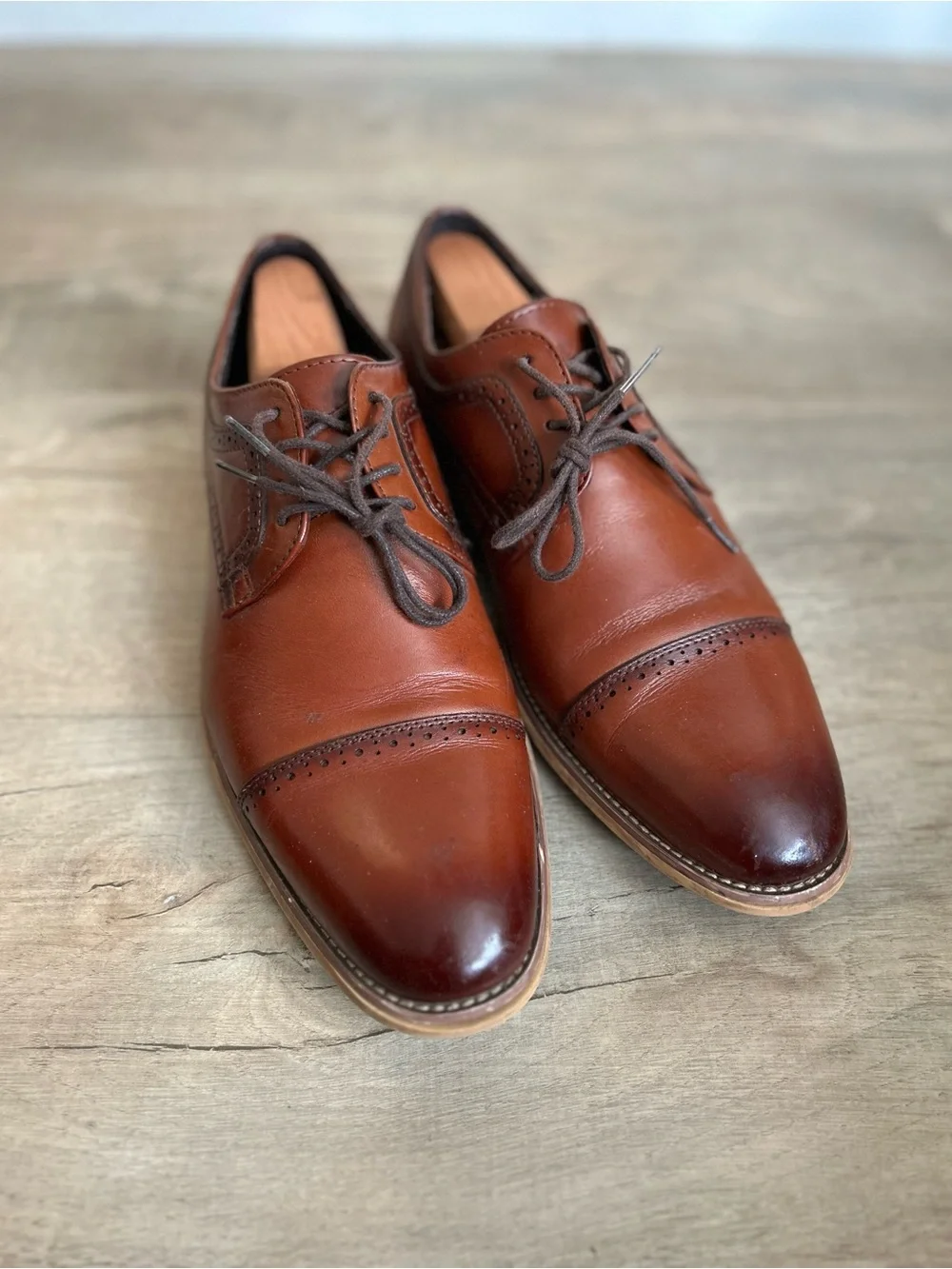 Stacy Adams Men’s Brown Leather Cap Toe Oxford Dress Shoes Size 9